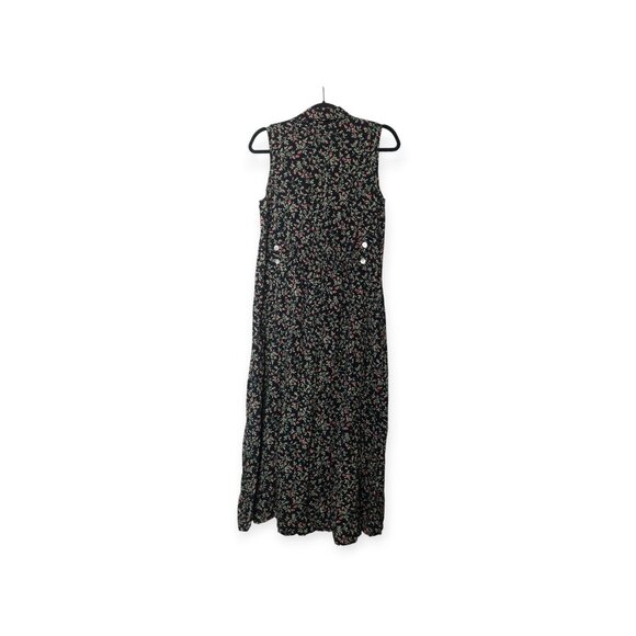 Vintage 90s Giorgio Sant Angelo Black Floral Button Down Sleeveless Dress Rose - Picture 2 of 8